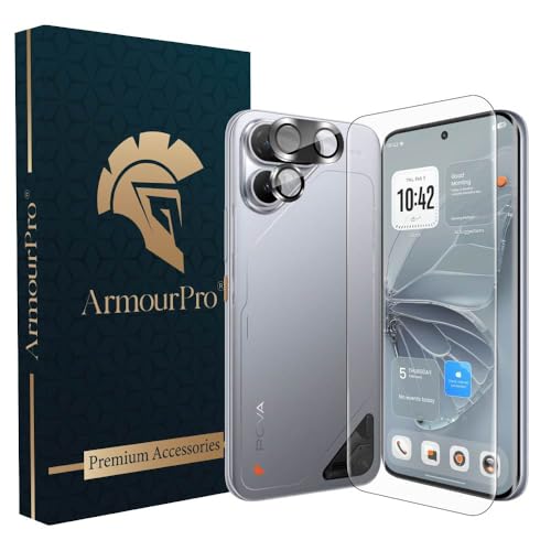 Image of ArmourPro UV Tempered Glass for Tecno Pova Curve 2 5G with Black Camera Ring Guard Combo, Crystal Clear Screen Protector, Case Friendly, Anti-Scratch, Bubble-Free Installation Kit
