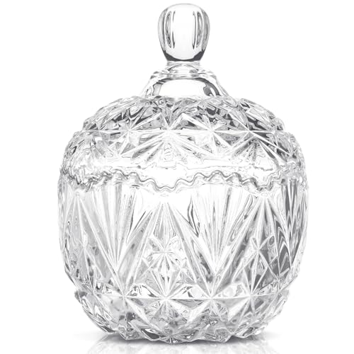 DoubleFill 26 oz Large Glass Candy Dish with Lids Crystal Candy Jar with Lid Decorative Covered Glass Jar Jewelry Box Wedding Buffet Biscuit Containers for Snacks, Coffee Beans(Clear,Classic)