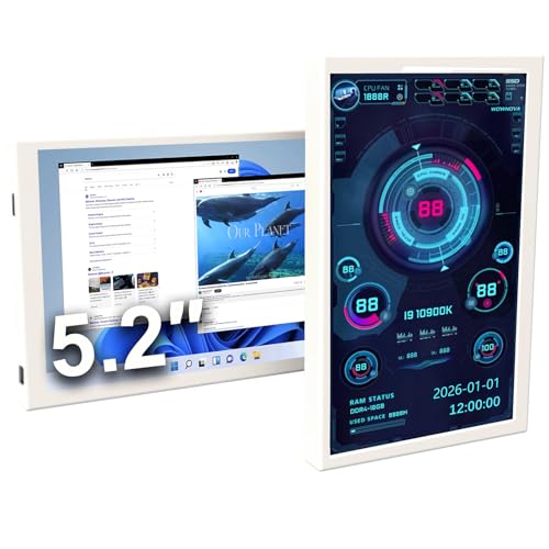Image of WOWNOVA 5.2 inch Customizabe LCD Screen Inside PC Case Screen for Computer Setup - Customizable PC Temperature Display Panel, GPU CPU FPS RAM HDD Computer Temp Monitor (White)