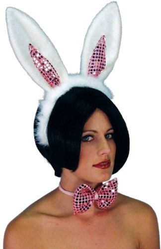 Smiffys Sequinned Bunny Set Ears and Bow Tie