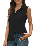 JTD Women’s Sleeveless Button Down Shirts Casual Collared Tank Top V Neck Summer Blouses Work Office Chiffon Tops Black