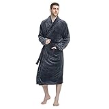 U2SKIIN Mens Fleece Robe Plush Collar Shawl Bathrobe(Grey,L/XL)