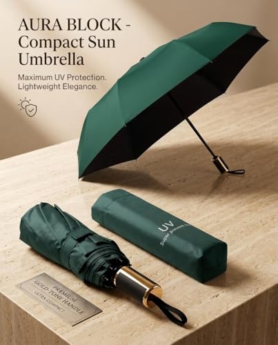 Image of UV Protection Compact Folding Umbrella for Men & Women || Windproof, Waterproof Travel Umbrella with Storage Case || Sun & Rain Protection || Lightweight Portable Umbrella