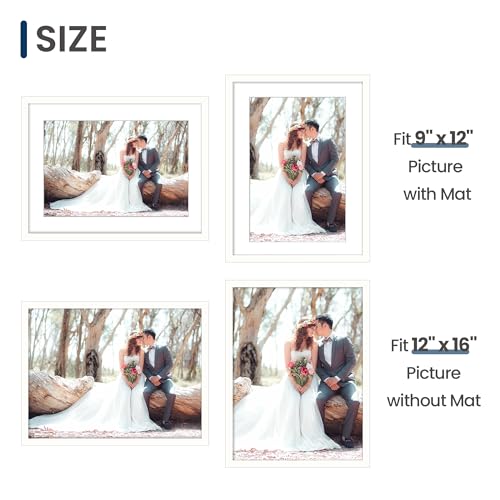 ENJOYBASICS 12x16 Picture Frame, Display Poster 9x12 with Mat or 12 x 16 Without Mat, Wall Gallery Photo Frames, White, 2 Pack