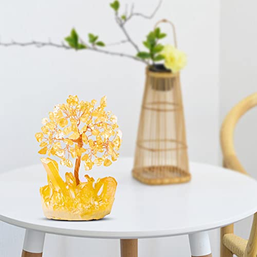 Citrine Crystal Money Tree On Citrine Crystal Stone Base, 5.5" Citrine Money Crystal Tree For Wealth Positive Energy Feng Shui Gemstones Tree Home Decor By Gemboury #TOP5