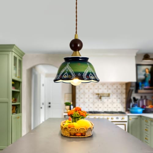 vintage ceramic pendant light 1-Light Green Adjustable Cord Chandelier by Latinulu - Used condition - Image 9