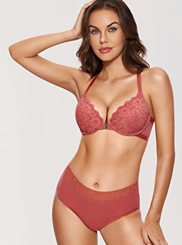 Image of DOBREVA Women's Front Closure Push Up Bra Underwire | Floral Lace, Racerback, Sexy, Cleavage, Padded, Plunge, Party, Date, Supportive