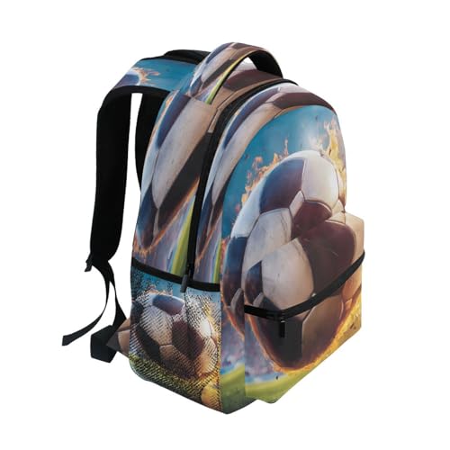 Soccer Football Fire Stylish Backpack for School Boys Girls Adults Kids Bookbag Laptop Bag 18L2