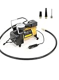 Portable Mini Air Compressor Pump: 12V Electric Car Tire Inflator with Pressure Gauge - Small Compressor Tanks with 3 Foot Hose & 3 Universal Nozzle Adapters for Automobiles, Bike Tires & Inflatables