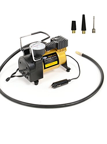 Portable Mini Air Compressor Pump: 12V Electric Car Tire Inflator with Pressure Gauge - Small Compressor Tanks with 3 Foot Hose & 3 Universal Nozzle Adapters for Automobiles, Bike Tires & Inflatables