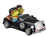 Design original : couple de grenouilles amusantes en cabriolet - Figurine décorative détaillée avec charme et humour.