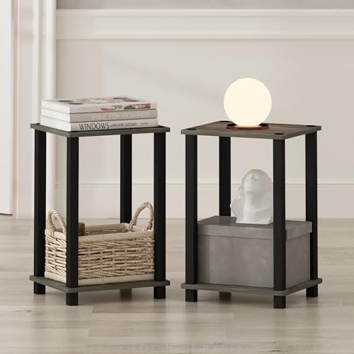 Furinno Simplistic Compact Bedside Table, Nightstand, French Oak/Black, Set of 2