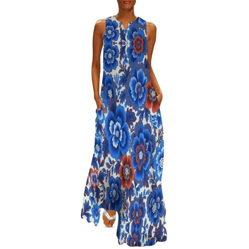 Robe lâche grande taille col V fluide bleue contre la chaleur estivale