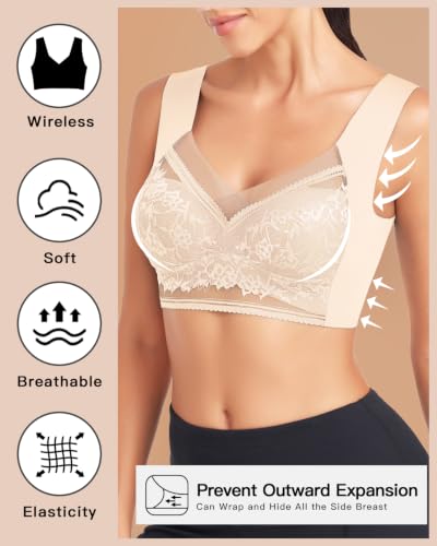 Image of WOWENY Seamless Lace Bras for Women Wirefree Comfortable Mesh Padded Soft Back Smoothing Bra
