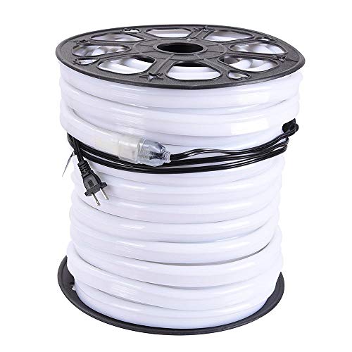 150' Flex LED Neon Rope Light White Holiday Decorative Lighting Flexible Cool Illuminated LED Neon Rope Tube Light 50-foot 1200 Bulbs w/ Power Cord Connectors Holiday Home Bar Commercial Outdoor
