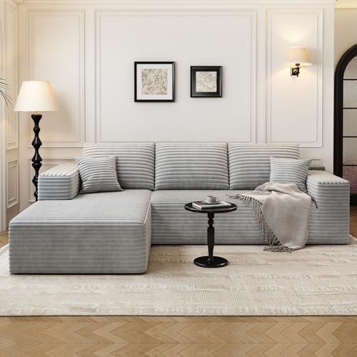 Image of 107.5 inch Cloud Modular Sectional Sofa Couch with L-Shape Chaise,Modern Minimalist Upholstered Couches for Living Room Bedroom,Deep Seat Corner Couch,No Assembly Required (Grey,Left Facing Chaise)