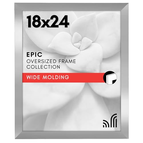 Americanflat 18x24 Poster Frame with Polished Plexiglass - Silver Picture Frame - Wide Photo Frames Made of Engineered Wood for Vertical or Horizontal Wall Display - Epic Collection - Silver