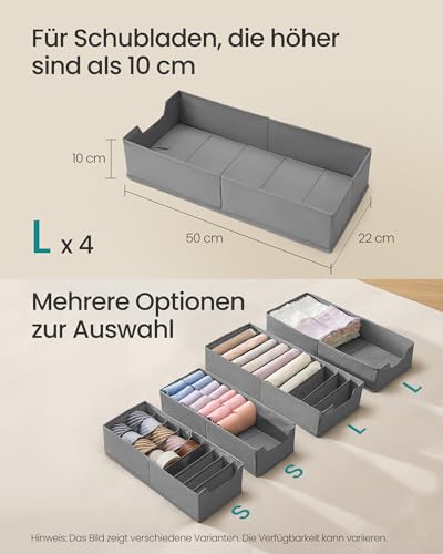 SONGMICS Unterwäsche-Organizer 4er Set, Schubladen-Organizer für IKEA PAX Kleiderschrank, ohne Trennwände, Kleiderschrank-Organizer faltbar, 50 x 22 x 10 cm für Socken, taubengrau RUS013G01