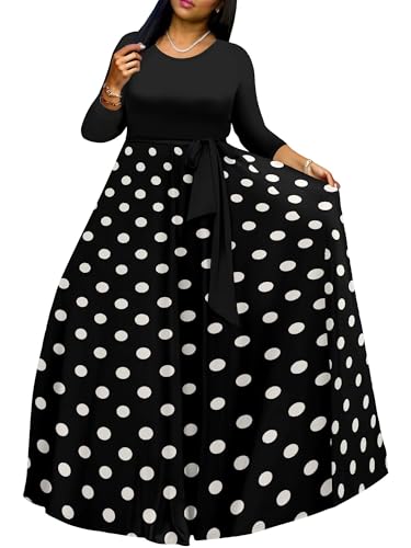 Image of PinkPatty Women's Long Sleeve Maxi Dress Plus Size Trendy Wedding Guest Dress with Pockets&Belt