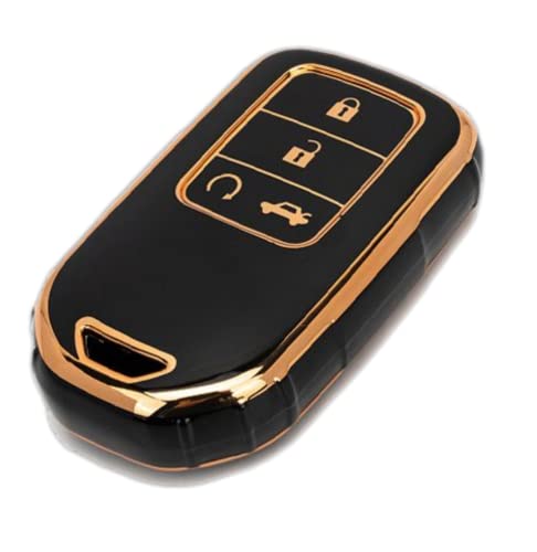 Image of TPU Car Key Cover Black & Golden Compatible for Honda New City, New Civic (Honda, 4 Button Push Smart Key)