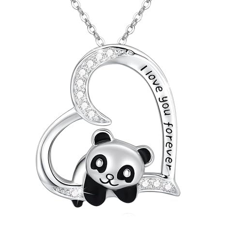 Collier Panda en argent Sterling 925 et son médaillon coeur ciselé