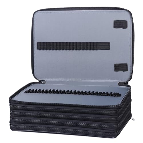 Image of 250 Slots Colored Pencil Case with Zipper Closure Pencils Bag Waterproof PU Leather Pen Organizer Storage Holder for Artist (Black)