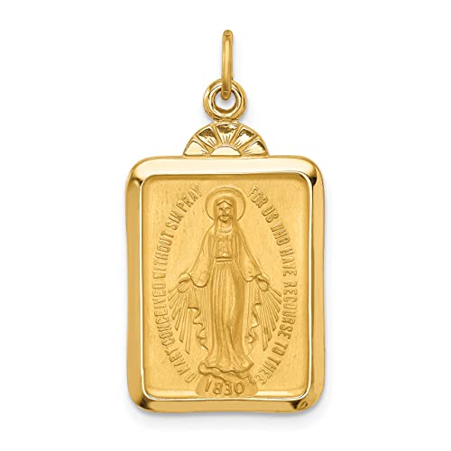 Lex & Lu 14K Yellow Gold Solid Rectangle W/Fan Top Miraculous Medal Pendant #TOP8