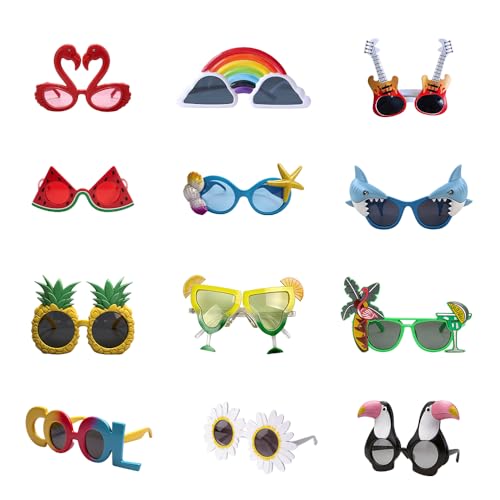 AVCXEC Party Brillen 12 Paar Lustige Sonnenbrille Hawaii Brille Sonnenbrille Lustig Party Sonnenbrille Witzige Sonnenbrillen Partybrillen für Strand Hochzeit Maskerade Karneval Abschlussfeier
