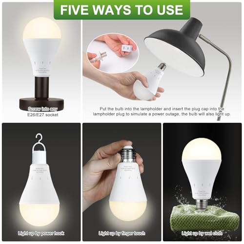 Image of DEBAOBULB 4 Pack Rechargeable Emergency Light Bulbs, Battery Powered LED Light Bulb 3000K Warm E26 120 Volt 9W 60W Equivalent with 1200mAh for Home Power Outage Camping Hurricane