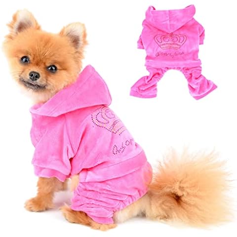 SEIMAI Pink Velvet Dog Hoodie Jumpsuit Cover