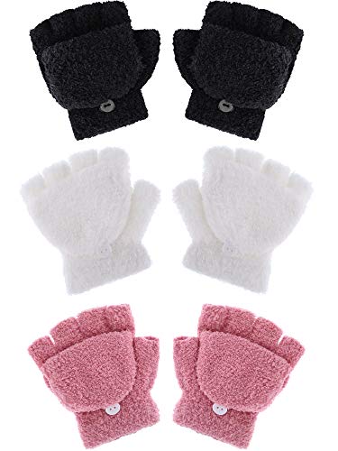 EBOOT Kids Gloves Full Fingers Knitted Gloves Warm Mitten Winter Favor for Little Boys and Girls(Color Set 10, 4-12 Years Size, 3 Pairs