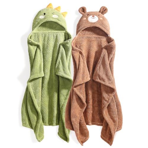Image of WODHOY Toddler Bath Towel Baby Bath Towels Hooded Kids Towel for Boy Girl 0-5 Year, 2-Pack Thick Absorbent Toddler Towels Baby Towels with Hood, Large 50''x32''