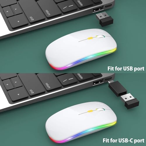 Image of LED Wireless Mouse, Slim Silent Mouse 2.4G Portable Mobile Optical Office Mouse with USB & Type-c Receiver, 3 Adjustable DPI Levels for Notebook, PC, Laptop, Computer (White)