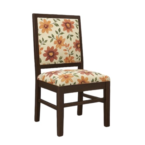 Image of KENDALWOOD Furniture | Solid Sheesham Wood Dining, Study Chair | Multipurpose Chair Set of 2 | Finish:- Walnut Finish with Cream Flower Printed Cushions | 1 Year Warranty |