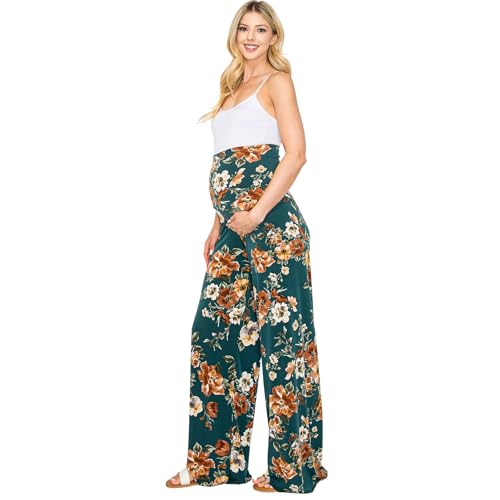 My Bump Women's Maternity Casual Bohemian Damask Palazzo Pants W/Tummy Control (LOAX H.Green, SM)