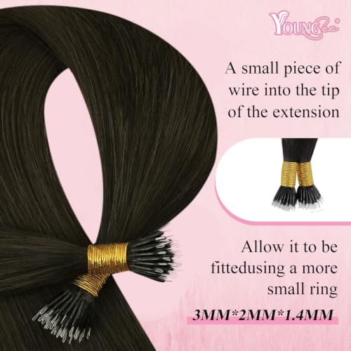 Image of YoungSee Nano Ring Hair Extensions Dark Brown Nano Bead Hair Extensions Human Hair Ash Brown 14 Inch Cold Fusion Nanolink Hair Extension 14 Inch Hair Extension Nanobead 50 Strands 50g