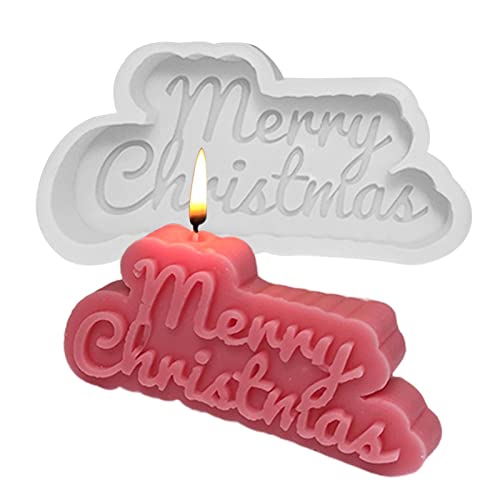 FFXS Moule en silicone de Noël - Moule flexible en silicone avec lettres de joyeux Noël - Moule à bougie de Noël - Décoration de gâteau pour faire du savon à bougie au chocolat Cover