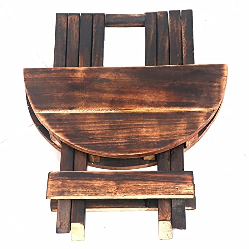 Image of Wooden Folding Adjustable Brown End Table /Coffee Table /Lamp Stand /Plant Table (Round, 12 INCH)