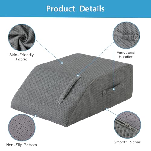 Leg Pillow Elevation Blood Circulation, Leg Wedge for Elevation for Swelling, Leg Elevating Pillow for After Surgery, Memory Foam Foot Knee Pillow for Back Sleeping 24×22×8 Inch Dark Grey