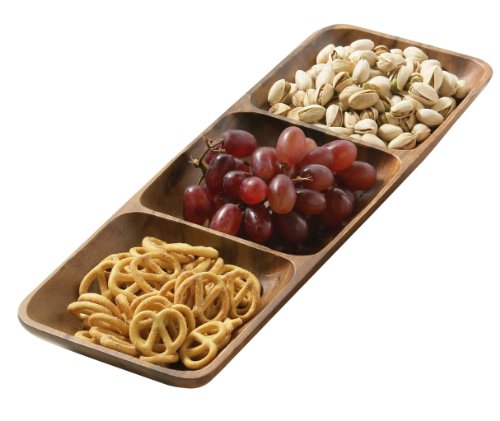 Premier Housewares 3-Section Rectangle Serving Dish - Acacia Wood, Brown