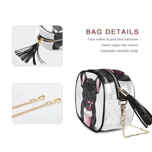 ALAZA Women's Cute Cartoon French Bulldog with Smoothie PU Leather Crossbody Bag Shoulder Purse with Tassel2