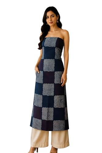 Image of Ethnics of Kutch Womens's Ajrakh Modal Silk Natural Dye Hand Block Print Unstitched Kurta Fabric