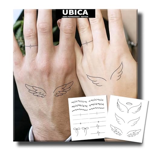 UBICA Semi Permanent Tattoo, 2 Sheets Realistic Long Lasting Angel Temporary Fake Hand Tattoos For Women Adults Girl Hand Neck, Waterproof and Non-Reflective,Minimalist Line Tattoos Design