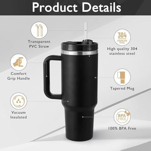 Image of Generic 1200ML Insulated Travel Mug Tumbler with Handle & Straw | Stainless Steel Vacuum Flask | Keeps Drinks Hot for 24Hrs & Cold for 12Hrs | BPA-Free, Leak Resistant, Dishwasher Safe | Multi Color