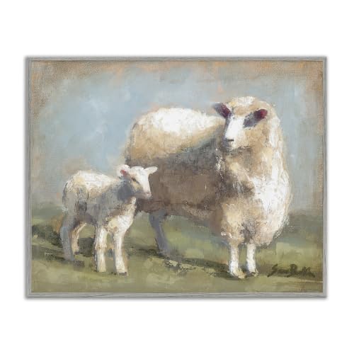 Sheep and Lamb Farmhouse Landscape, 16 x 20 Inch Framed Giclée Print