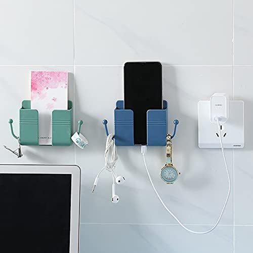 Mlysnd Wall Mounted Phone Holder, 4 Pcs remote control organiser ABS Wall-Mounted Mobile Phone Holder with Hook for Mobile Phone Charging Stand, Self-Adhesive (10x3x9.5cm, 4 colors)