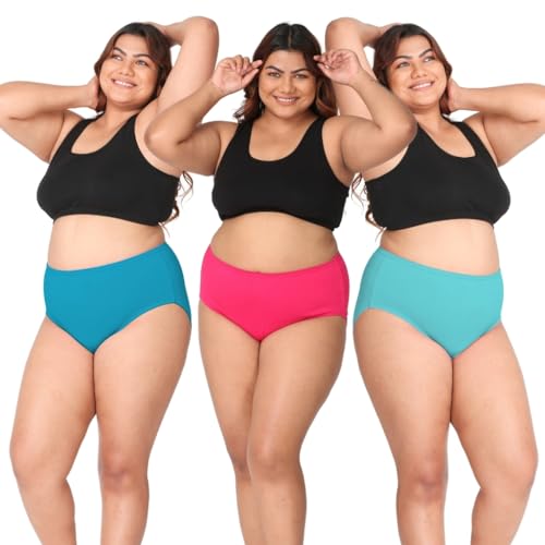 Image of Adira | 3XL to 10XL Cotton Panties for Women Plus Size | High Waist Panty with Full Coverage | Inside Elastic - No Elastic Exposure to Skin | Plus Size | Pack of 3