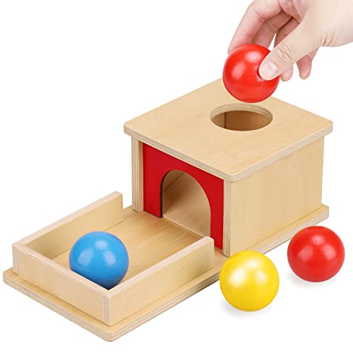 Image of TOY Life Object Permanence Box with Tray and 3 Balls Montesorri Toys 6-12 Months Ball Drop Toy Box Wooden Baby Montessori Toys for Babies 6 to 12 Months Early Educational Montessori Toys
