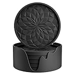 ME.FAN Silicone Coasters with Holder,[6 Pack] Drinking Coasters - Cup Mat for Hot or Cold Drinks, Thickened, Non-Slip, Non-stick,Deep Tray Black