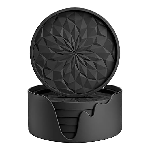 ME.FAN Silicone Coasters with Holder,[6 Pack] Drinking Coasters - Cup Mat for Hot or Cold Drinks, Thickened, Non-Slip, Non-Stick,Deep Tray Black